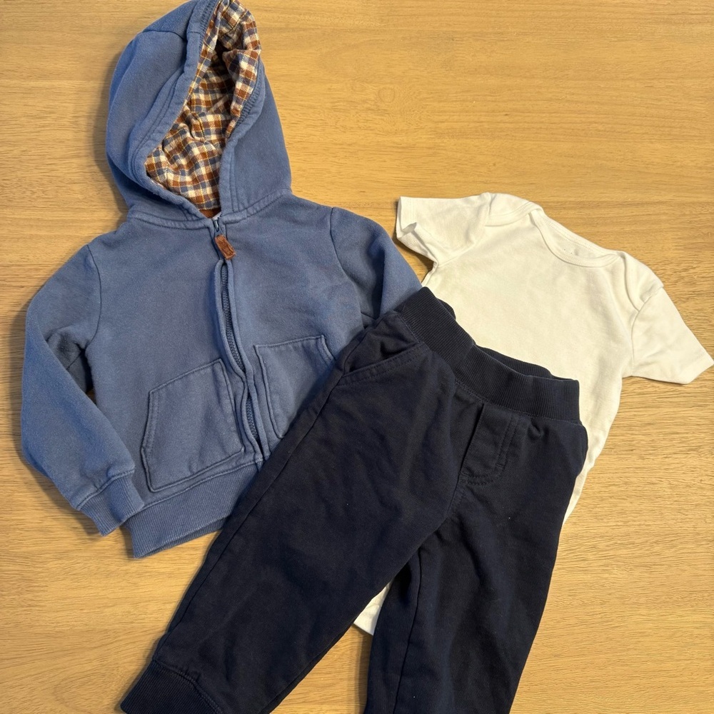 Carter's Blue Hoodie with Plaid Lining with onesie and Nautica sweat pants